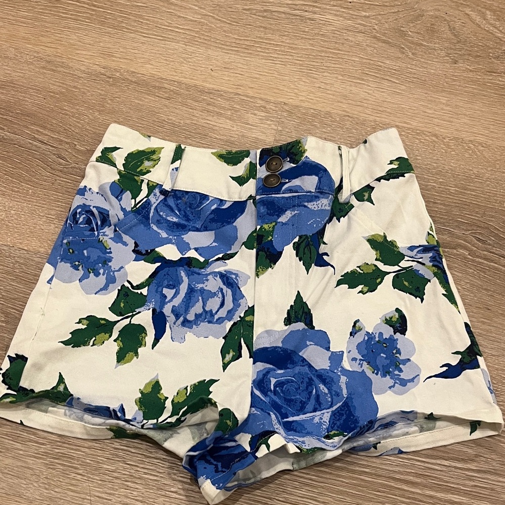 Flying Tomato Blue Floral High Waist Shorts